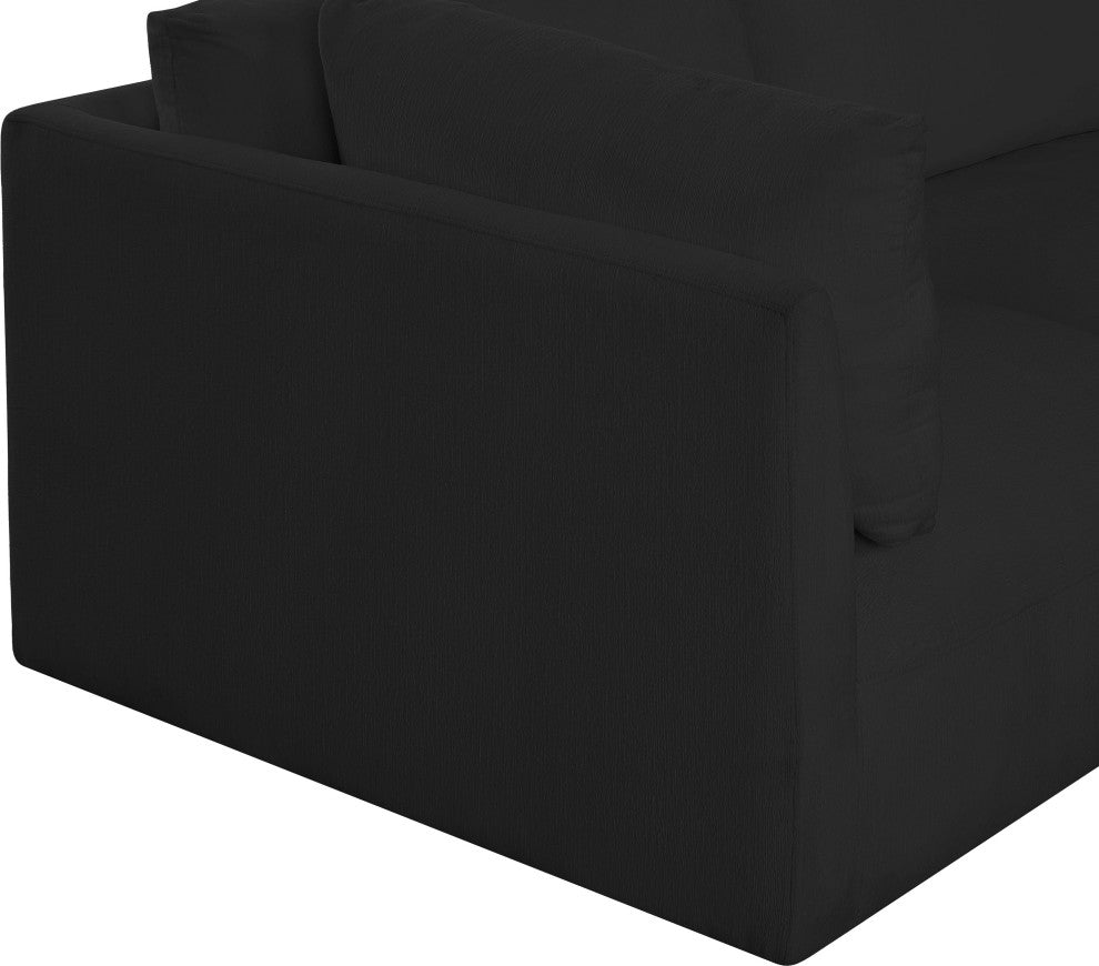 Ease Fabric Upholstered L-Shaped Modular Sectional, Black, 3 Piece: 2 Corner, 1 Armless, 1 Ottoman