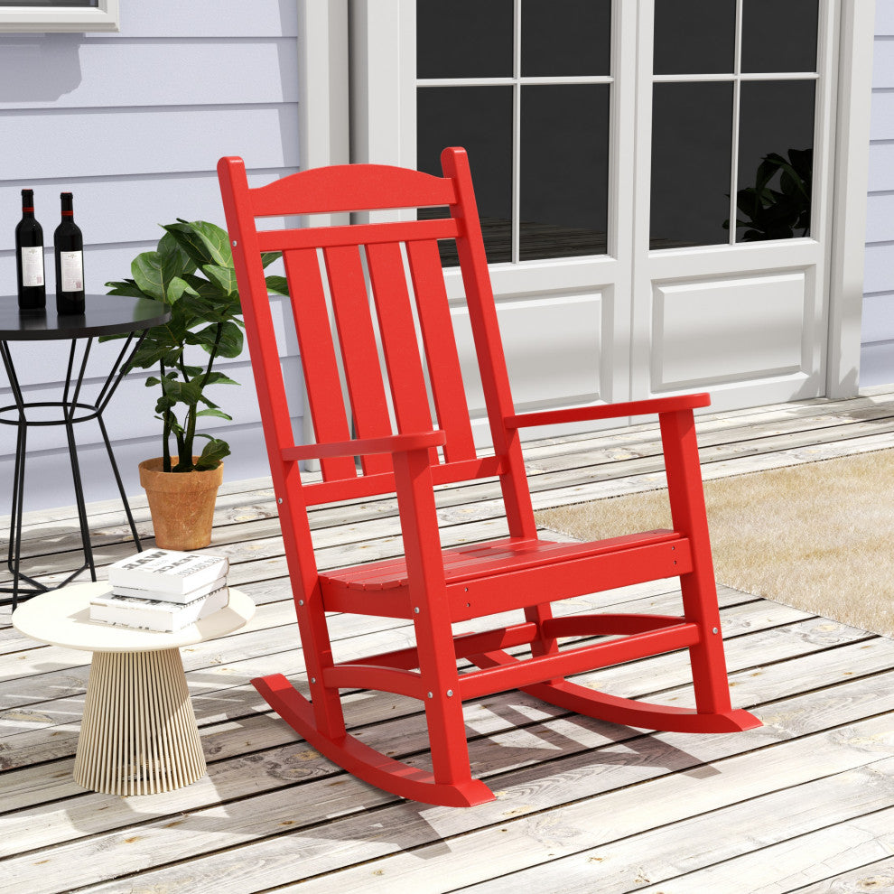 WestinTrends HDPE Outdoor Patio Adirondack Rocking Chair, Classic Porch Rocker, Red