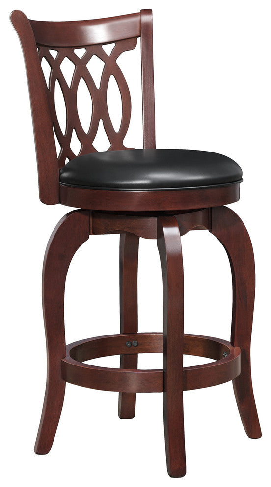 Debora Latticed Back Swivel Stool, Black Faux Leather, 24" Counter