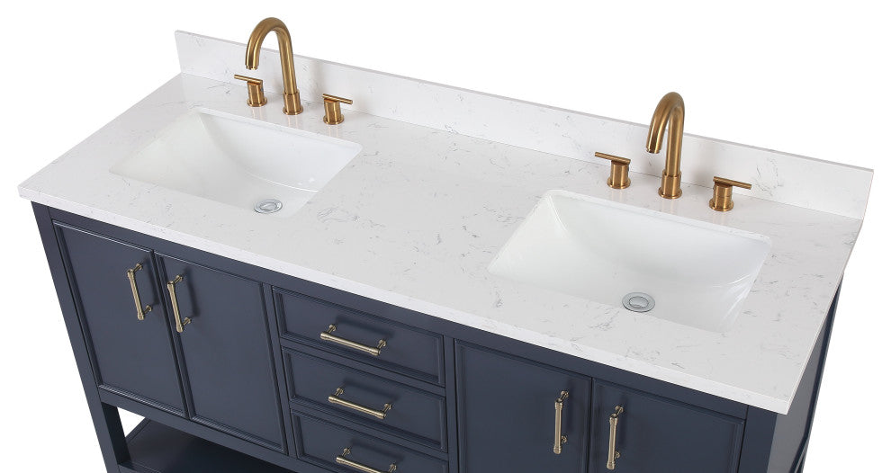 Tennant Brand Single Sink Vanity, Felton, Navy Blue, 60'', Fairy White Quartz