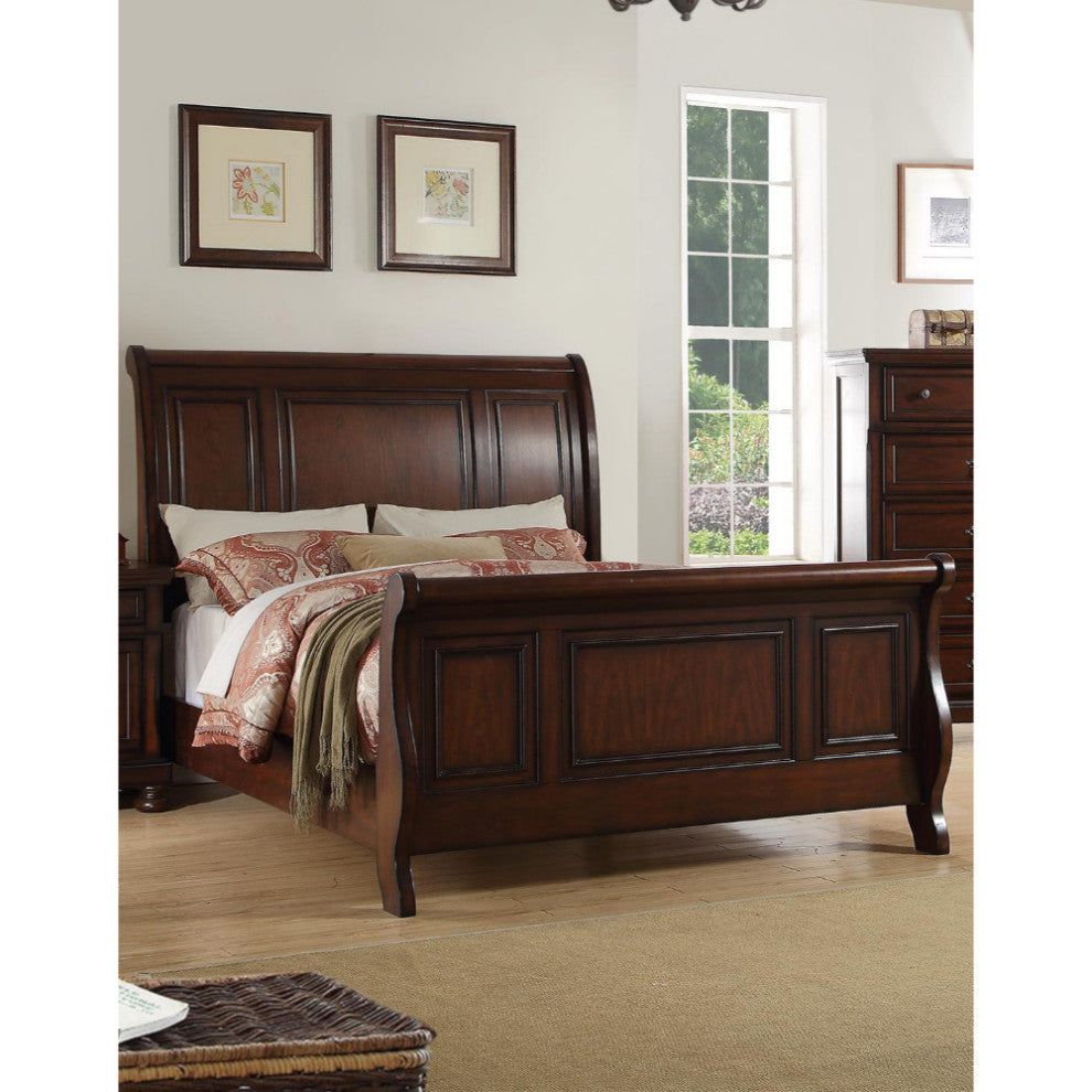 Benzara BM168431 Marvelous Wooden E.King Bed, Antique Cherry Finish