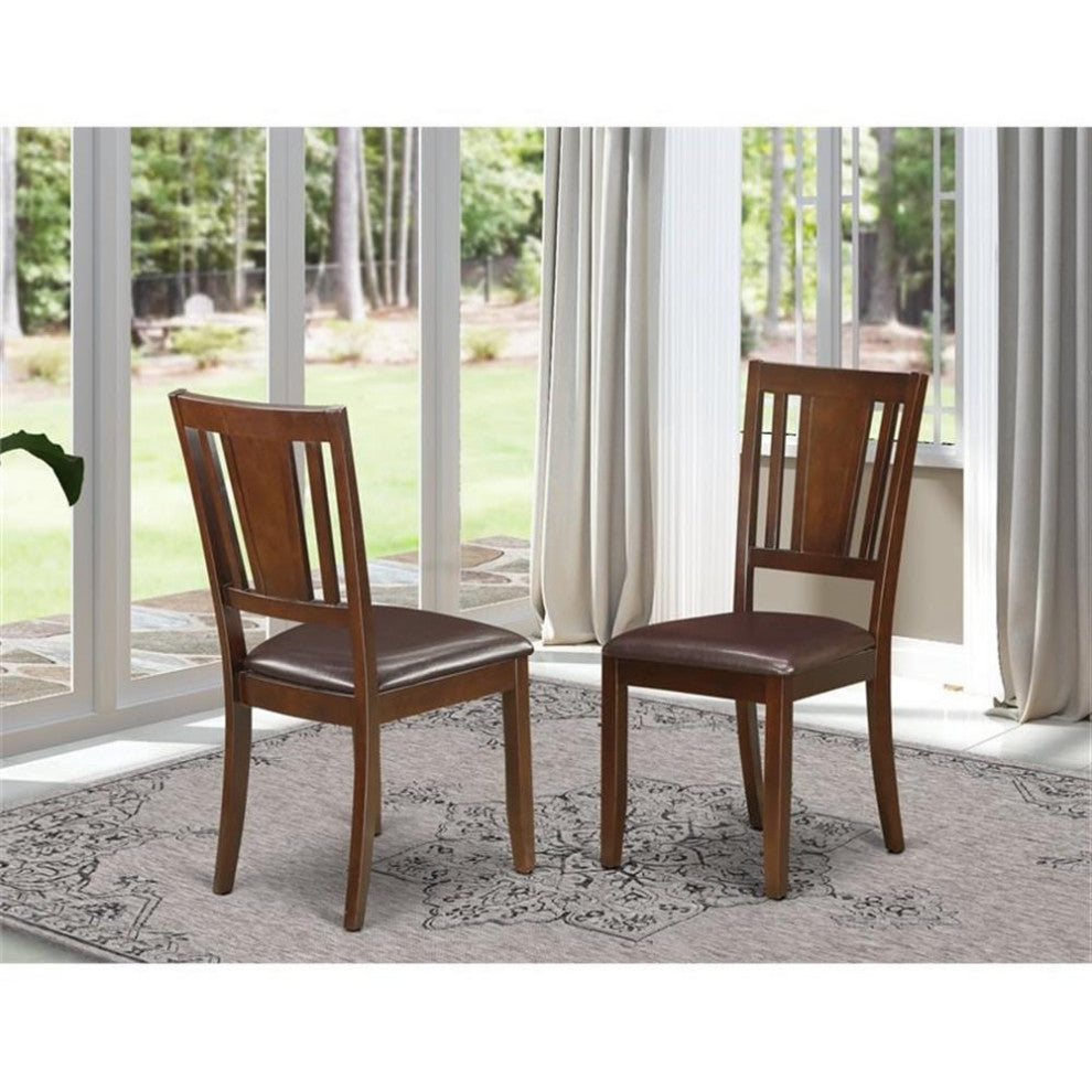 East West Furniture Dudley 38" Faux Leather Dining Chairs in Mahogany (Set of 2)