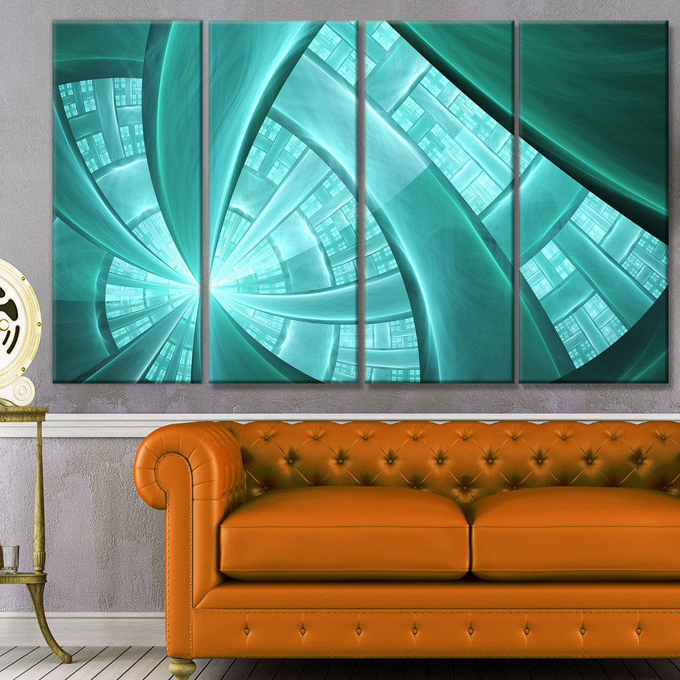 Blue Fractal Stained Glass, Abstract Canvas Art Print, 48"x28", 4 Panels