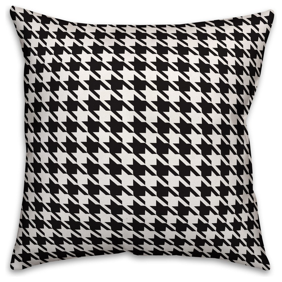 Black and White Houndstooth Plaid 16x16 Spun Poly Pillow