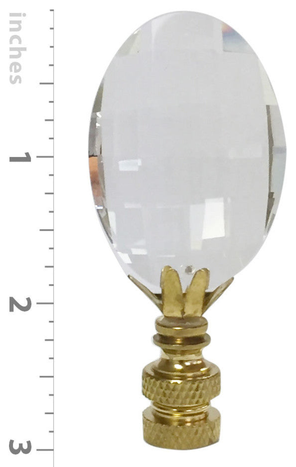 Oval Radiance Cut Clear K9 Crystal Lamp Finial with Polished Brass Base, Set of