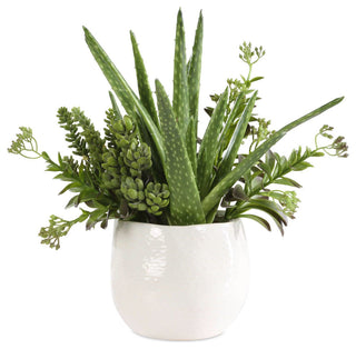 Full product shot on a uniform white background showing the entire planter and arrangement.