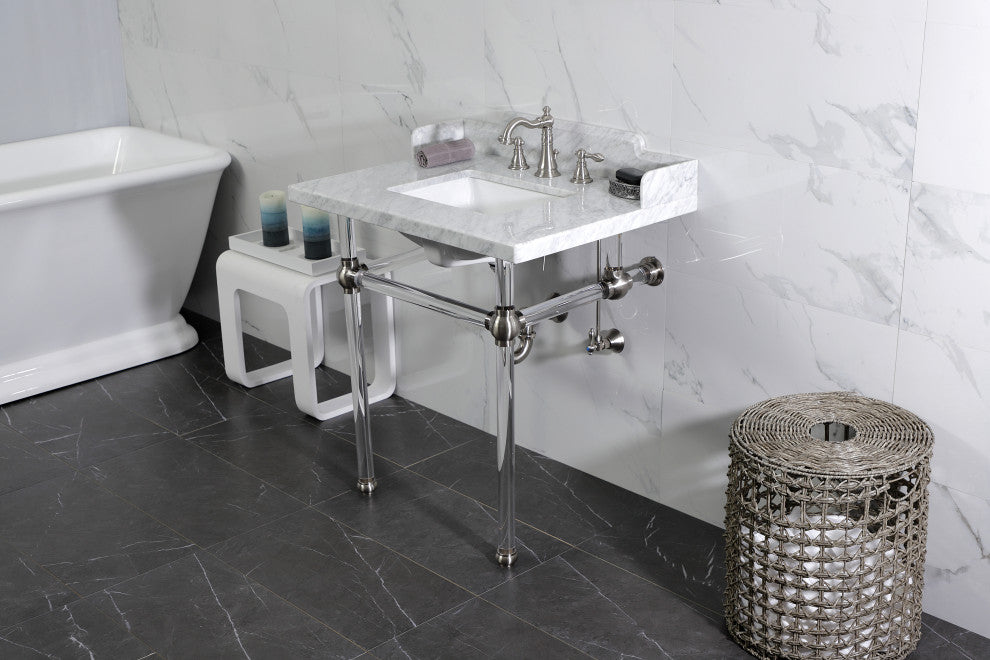 Kingston Brass LMS3030MASQ8 30" Carrara Marble Console Sink, Acrylic Legs