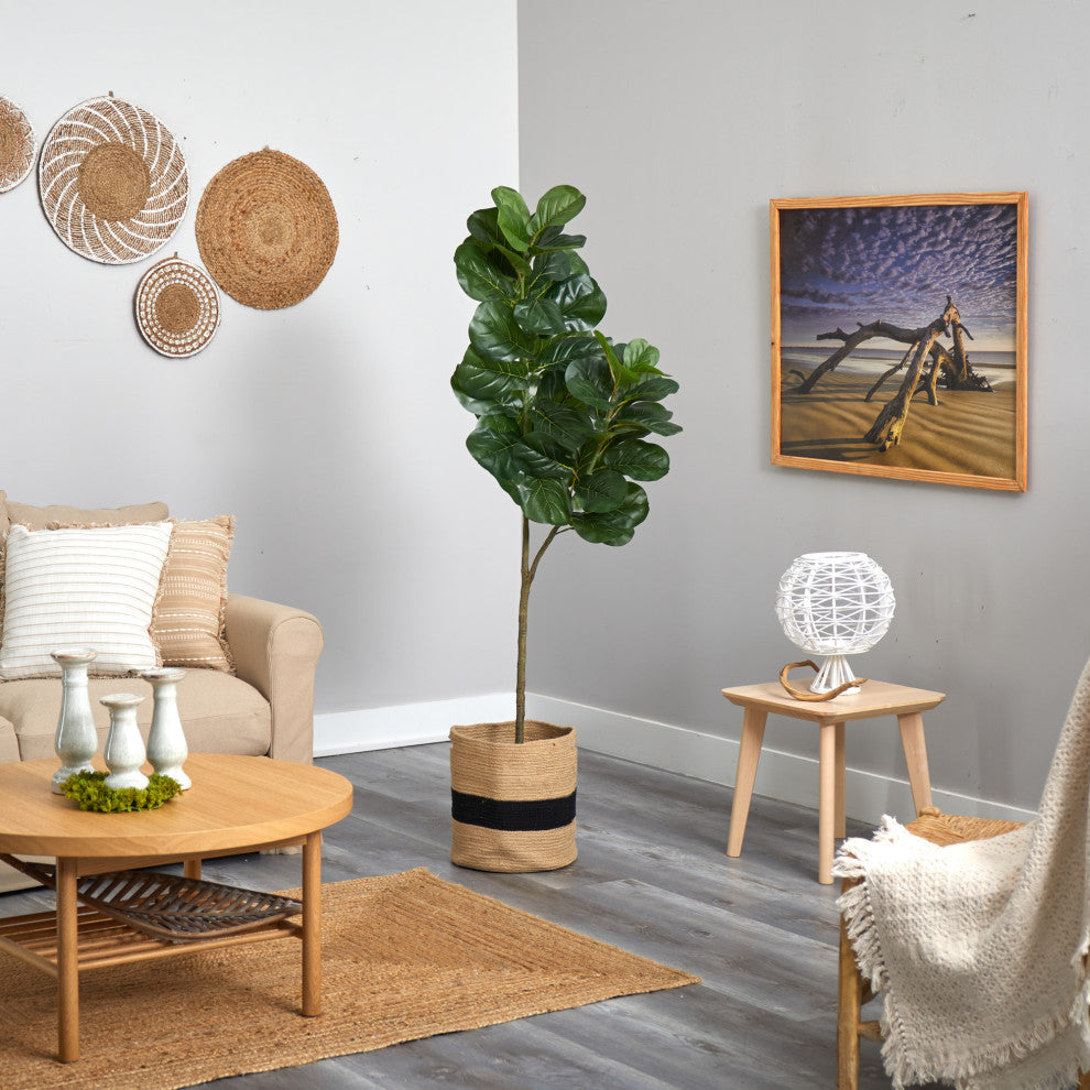 T2911 5.5 Fiddle Leaf Fig Artificial Tree in Handmade Natural Cotton Planter