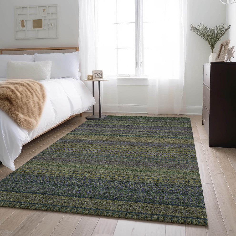 Premium Machine Washable Mayfield AMF527 Olive 8' x 10' Rug