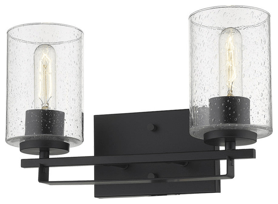 Black Metal and Textured Glass Two Light Wall Sconce
