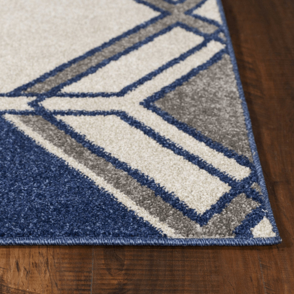 7' X 11' Ivory Or Denim Geometric Hexagon Uv Treated Indoor Area Rug