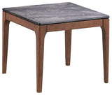 Engineering Marble Grain End Table With Wooden Legs, Walnut