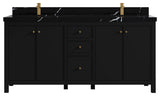Chicago 72" Double Sink Bathroom Vanity, Black 2" Calacatta Black
