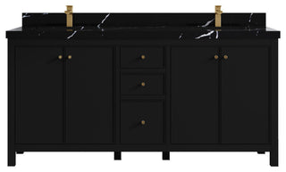 Chicago 72" Double Sink Bathroom Vanity, Black 2" Calacatta Black
