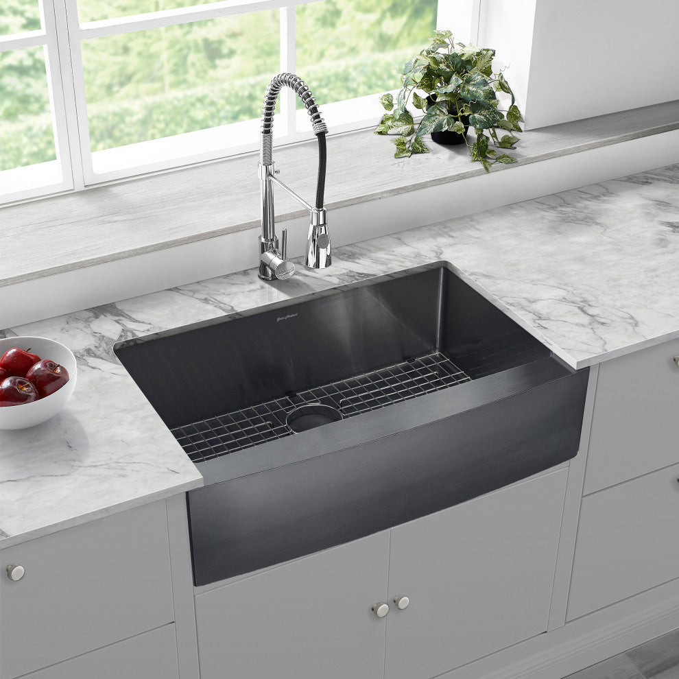 Rivage 33"x21" Stainless Steel Farmhouse Kitchen Sink, Black