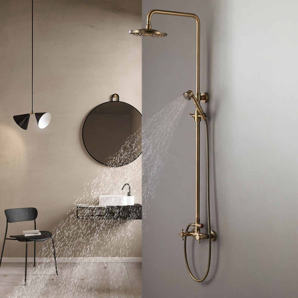 Classic Exposed Antique Brass Two Handle Round Rainshower Shower Fixture