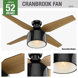 Hunter Fan Company 52" Cranbrook Low Gloss Black Ceiling Fan w/ Light/Remote