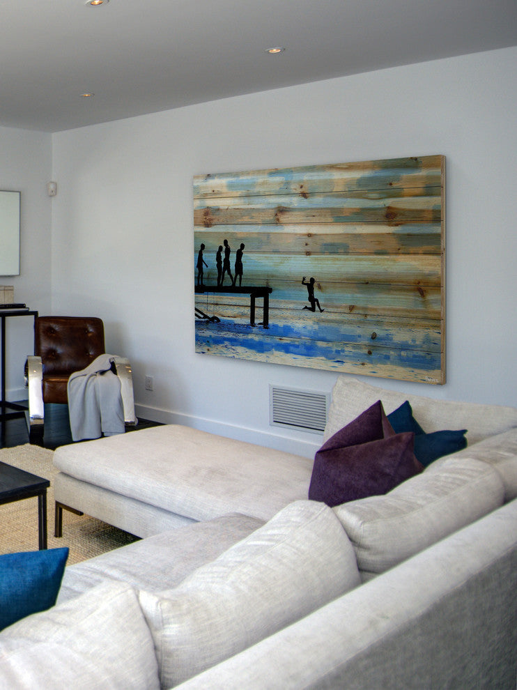 "Feet First" Print on Natural Pine Wood, 45"x30"