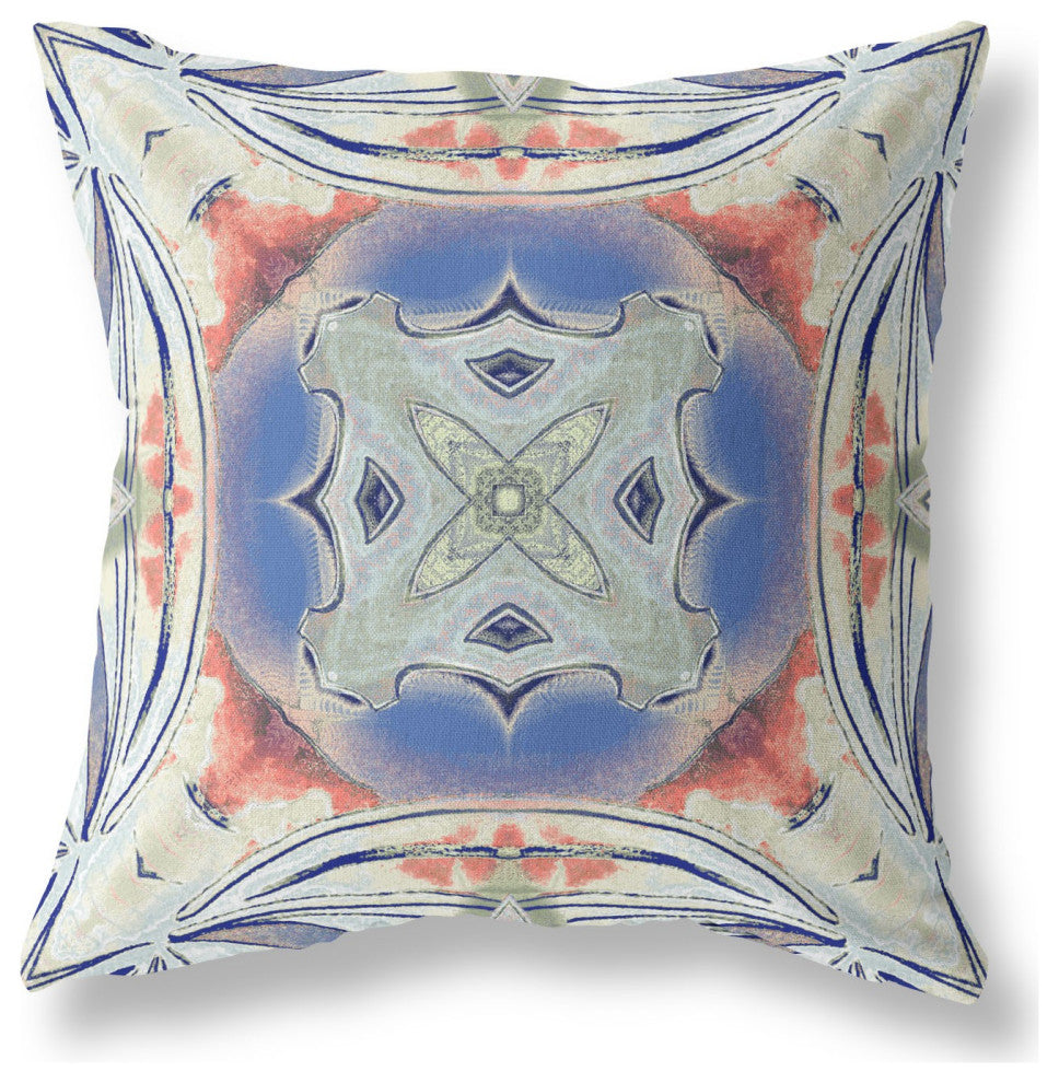 18" Cream Peach Geo Tribal Suede Throw Pillow
