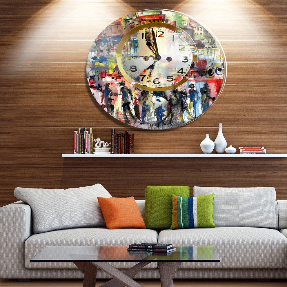 People And Time Acrylic Watercolor, Abstract Disc Metal Wall Art, 38"
