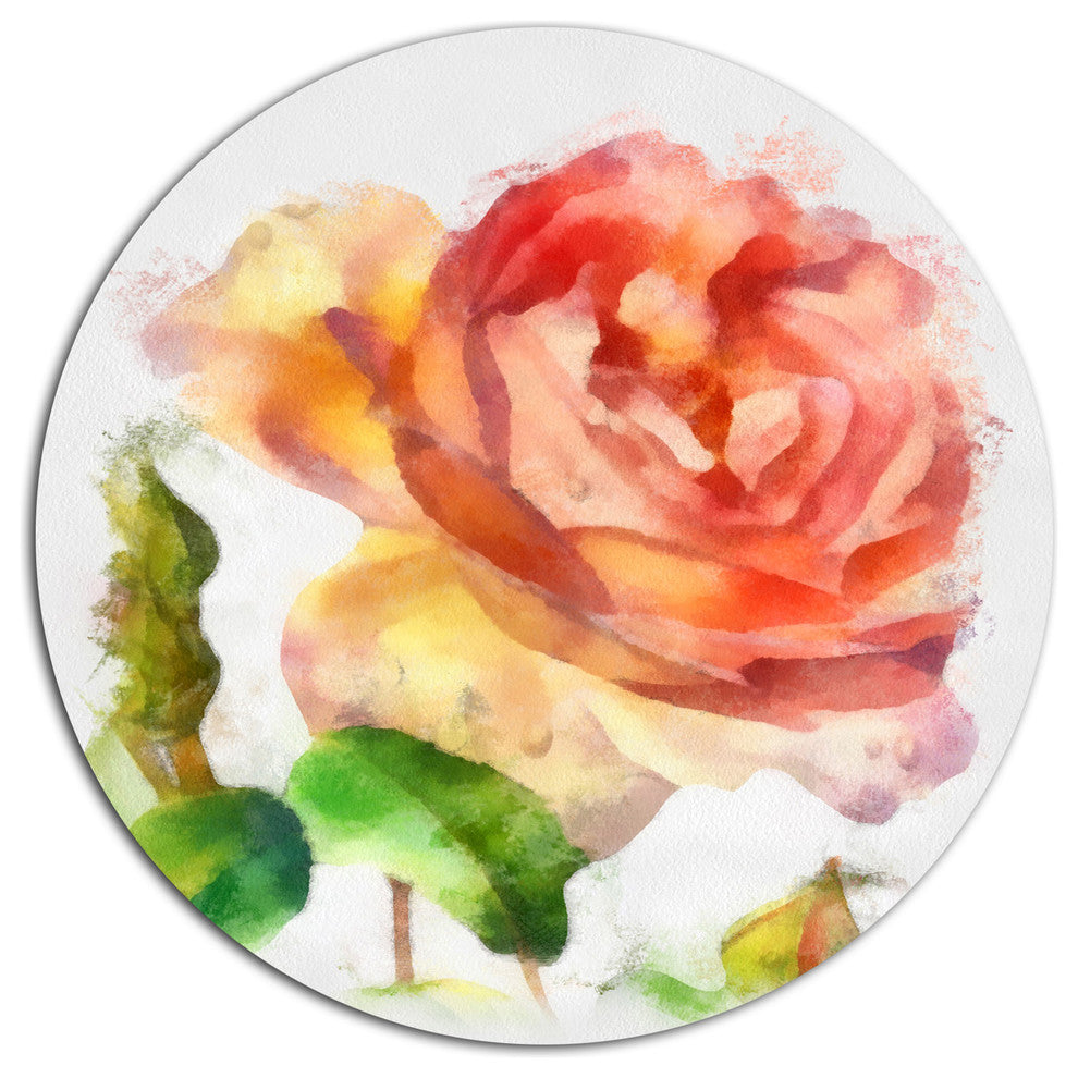 Bloomy Red Rose Watercolor Drawing, Floral Disc Metal Artwork, 23"