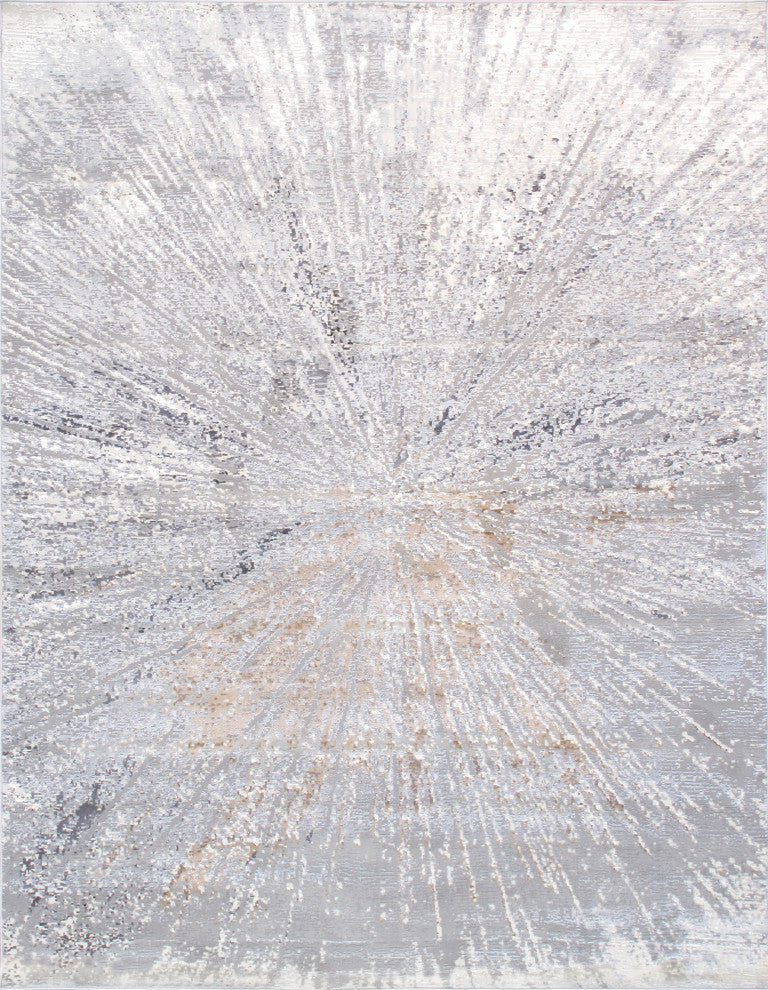 Starburst Power-Loomed White/Grey Area Rug, 9' X 12'