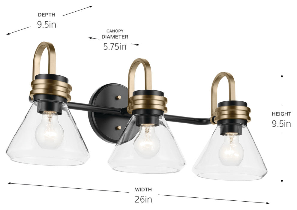 26" 3-Light Vanity Light With Clear Glass