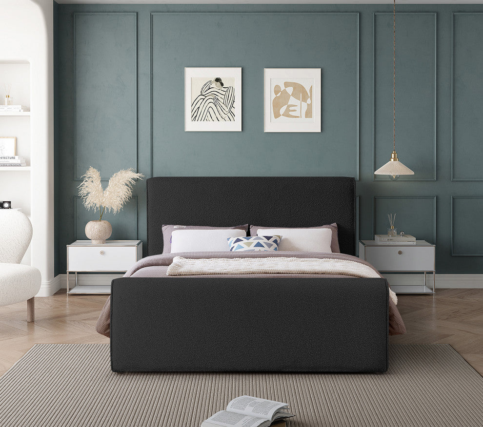 Stylus Black Boucle Fabric Full Bed, Black, Full