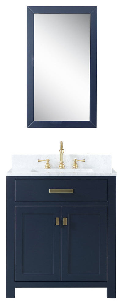 Madison 30" Single Carrara Marble Vanity In Monarch Blue, Vanity F2-0012-06-Tl F