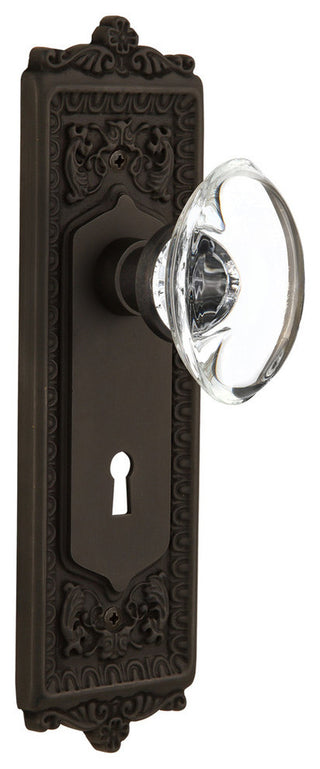 Egg & Dart Plate With Oval Clear Crystal Knob, Oil-Rubbed Bronze