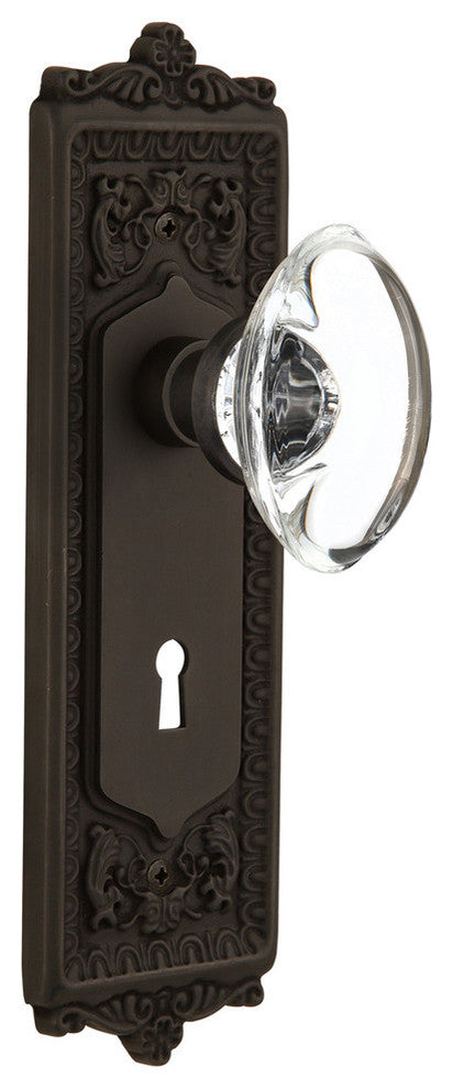 Egg & Dart Plate With Oval Clear Crystal Knob, Oil-Rubbed Bronze