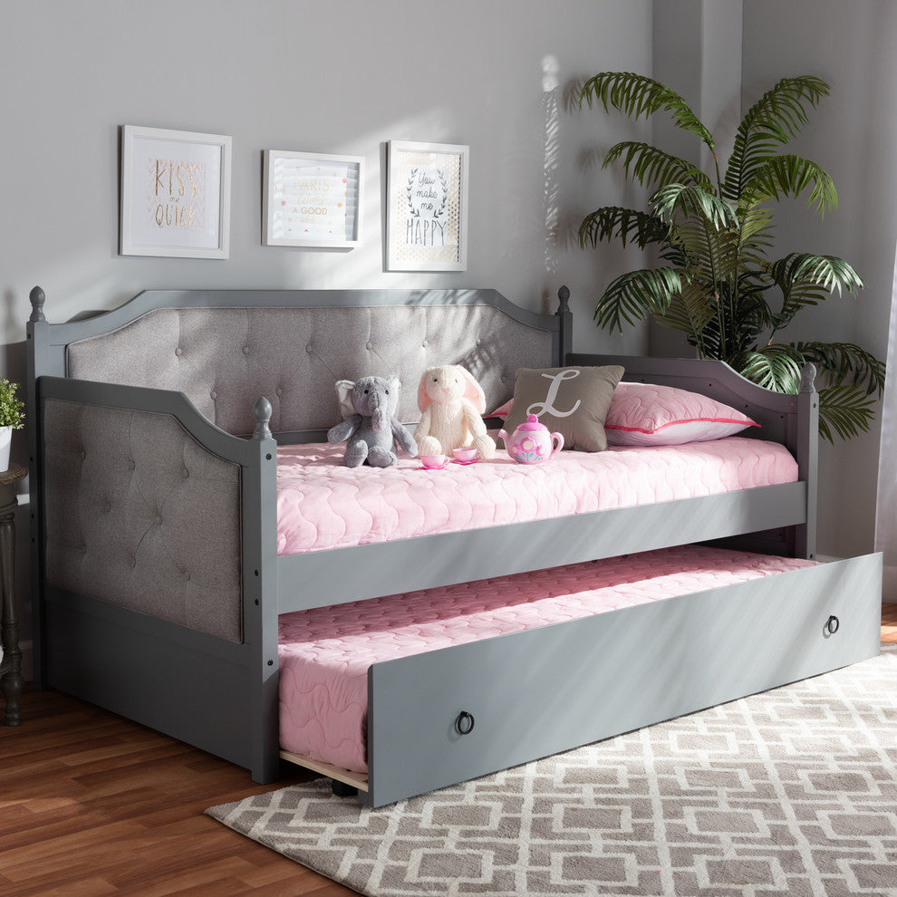 Piper Gray Upholstered Gray Wood Twin Daybed With Trundle