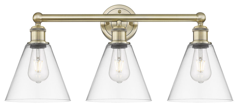 Berkshire 3-Light 26" Bath Vanity Light, Antique Brass Finish, Clear Shade