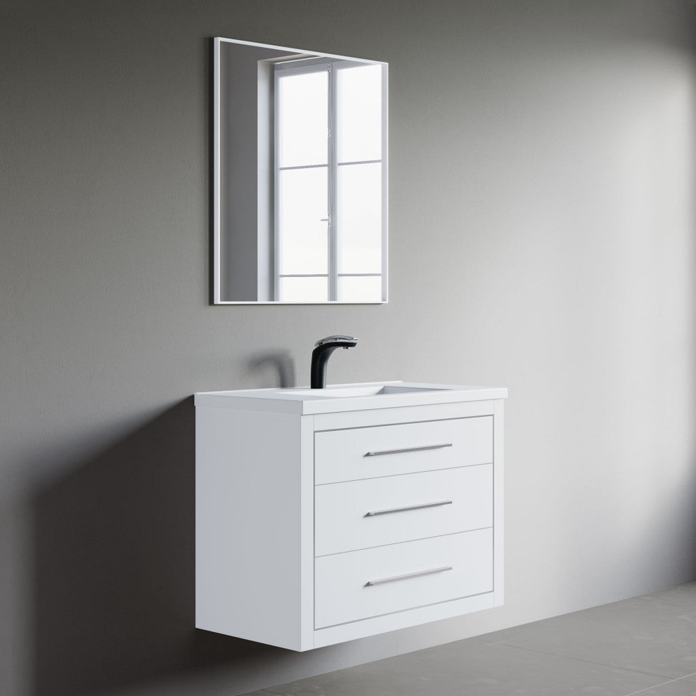 Sherwood 36" Single Vanity Set, White, Chrome Trim, Floating Only