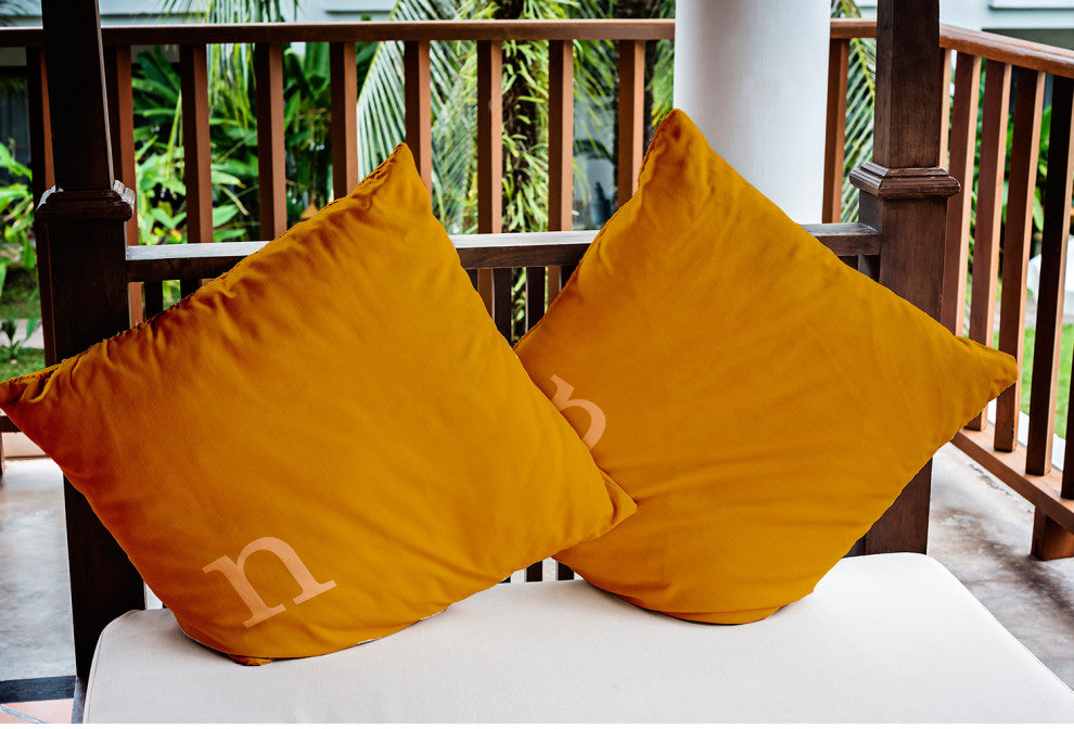 18" x 18" Modern Monogram Indoor/Outdoor Polyester Throw Pillow, Autumn Gold