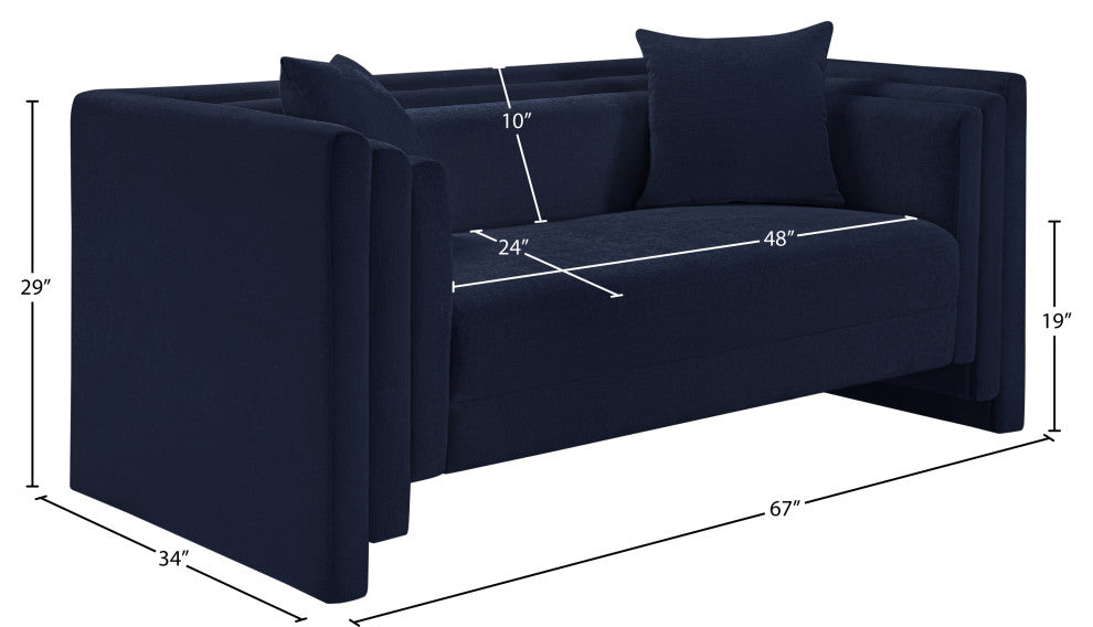 Everett Upholstered Loveseat, Navy, Chenille Fabric