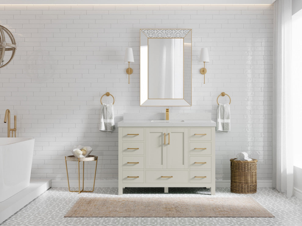 Malibu 48" Single Sink Bath Vanity in Fine Grain 2" Carrara Quartz