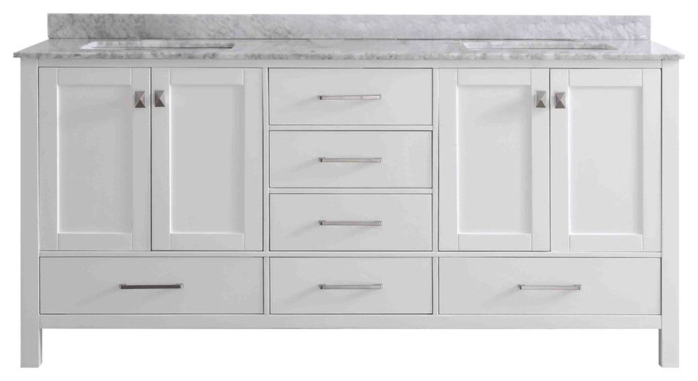 Eviva Aberdeen 72 Transitional White Bathroom Vanity White Carrera Countertop