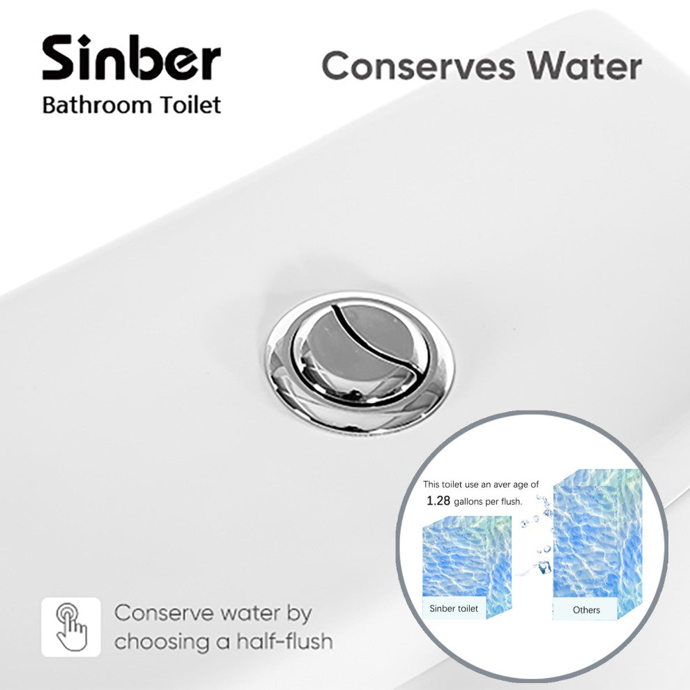 Sinber 28" One Piece Bathroom Toilet with Cotton White Finish and and Dual Flush