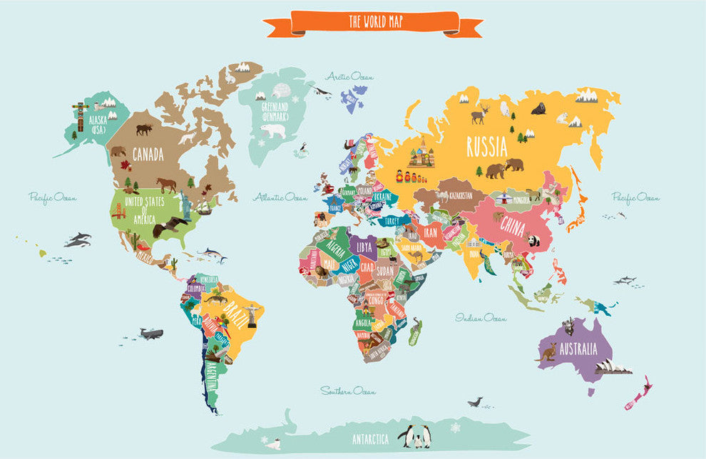Countries of The World Map, Peel and Stick Vinyl Poster Sticker, Medium