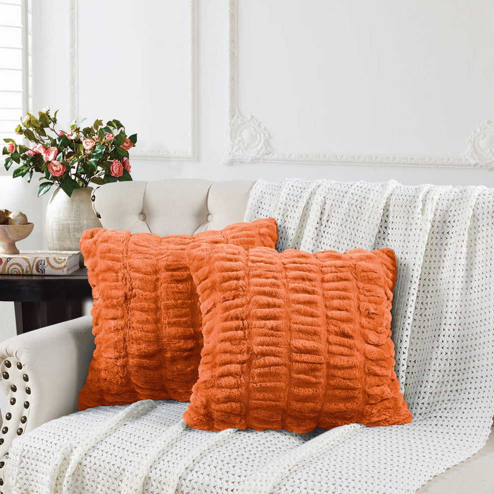 Shar Pei Faux Fur Pillow Shell Set, Burnt Orange, 2 Piece Euro, 26"x26"