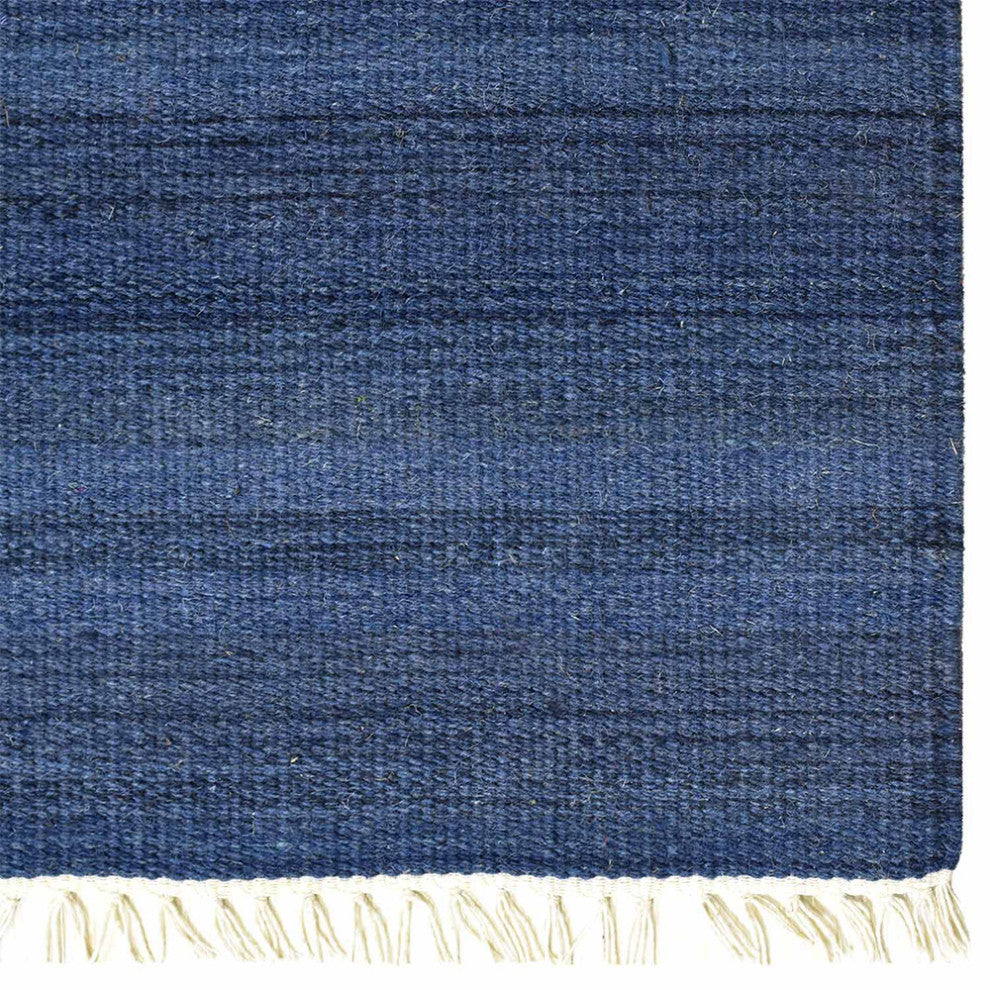 HAND WOVEN FLAT WEAVE KILIM WOOL ECO-FRIENDLY AREA RUGS, Rectangle, Blue, Solid, Blue, [Rectangle] 10'x13'