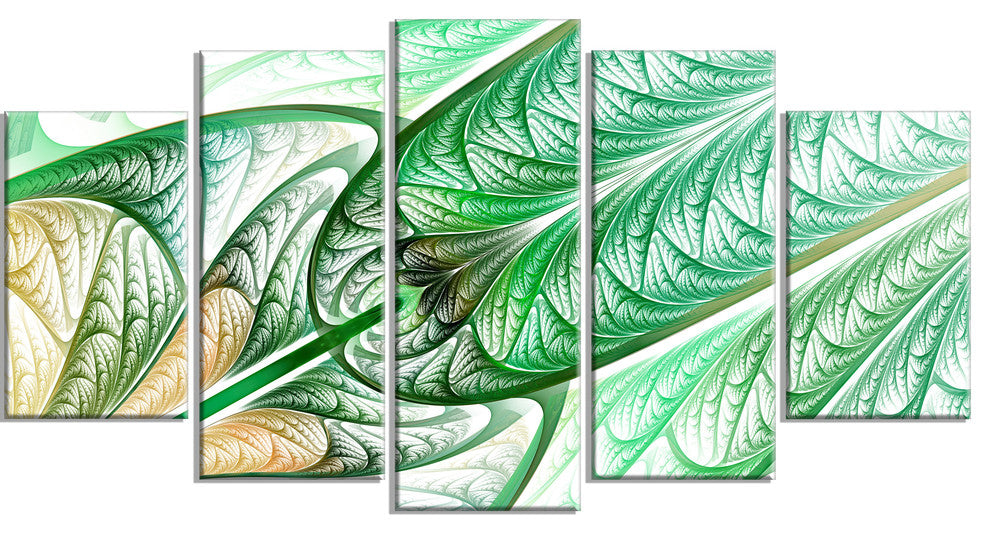 Green on White Fractal Stained Glass, Abstract Canvas Art, 60"x32", 5 Panels
