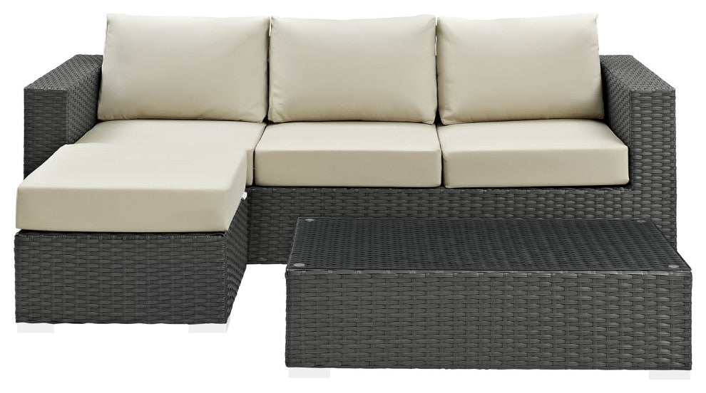 Canvas Antique Beige Sojourn 3-Piece Outdoor Patio Sunbrella Sectional Set