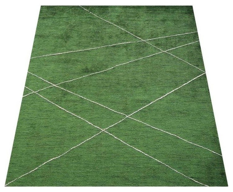 HAND KNOTTED LOOM SILK ECO-FRIENDLY AREA RUGS-Rectangle,Green Beige,Geometric, [Rectangle] 5'x8'