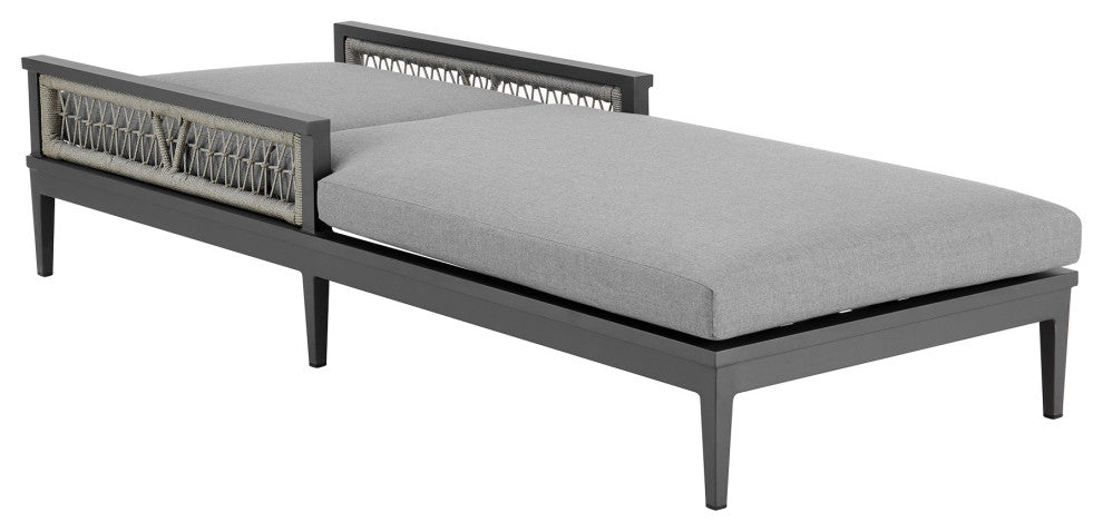 Zella Outdoor Patio Chaise Lounge Chair Aluminum Gray Rope/Earl Gray Cushions