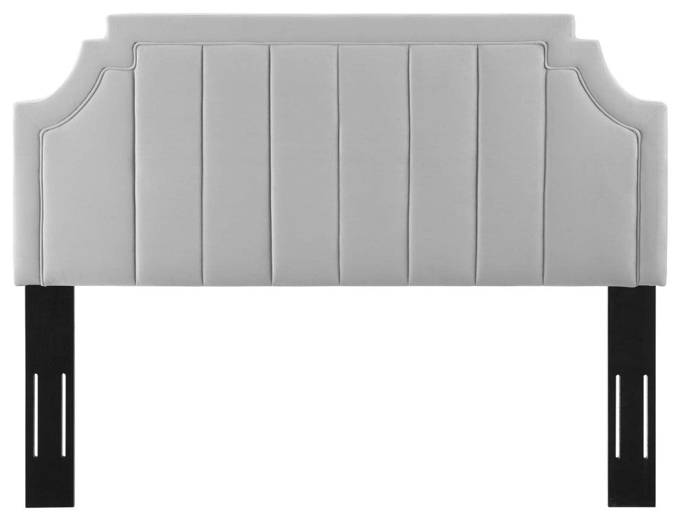 Tufted Headboard, King Size, Velvet, Light Gray, Modern Contemporary