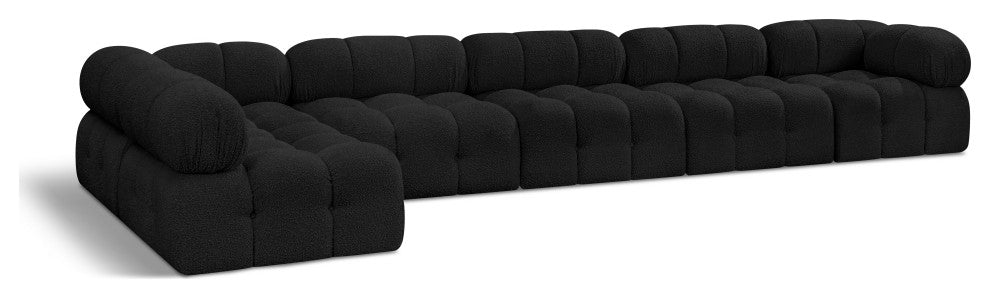 Ames Boucle Fabric L-Shaped Modular Sectional, Black, 6-Piece: 4 Armless Chair, 2 Corner Chair