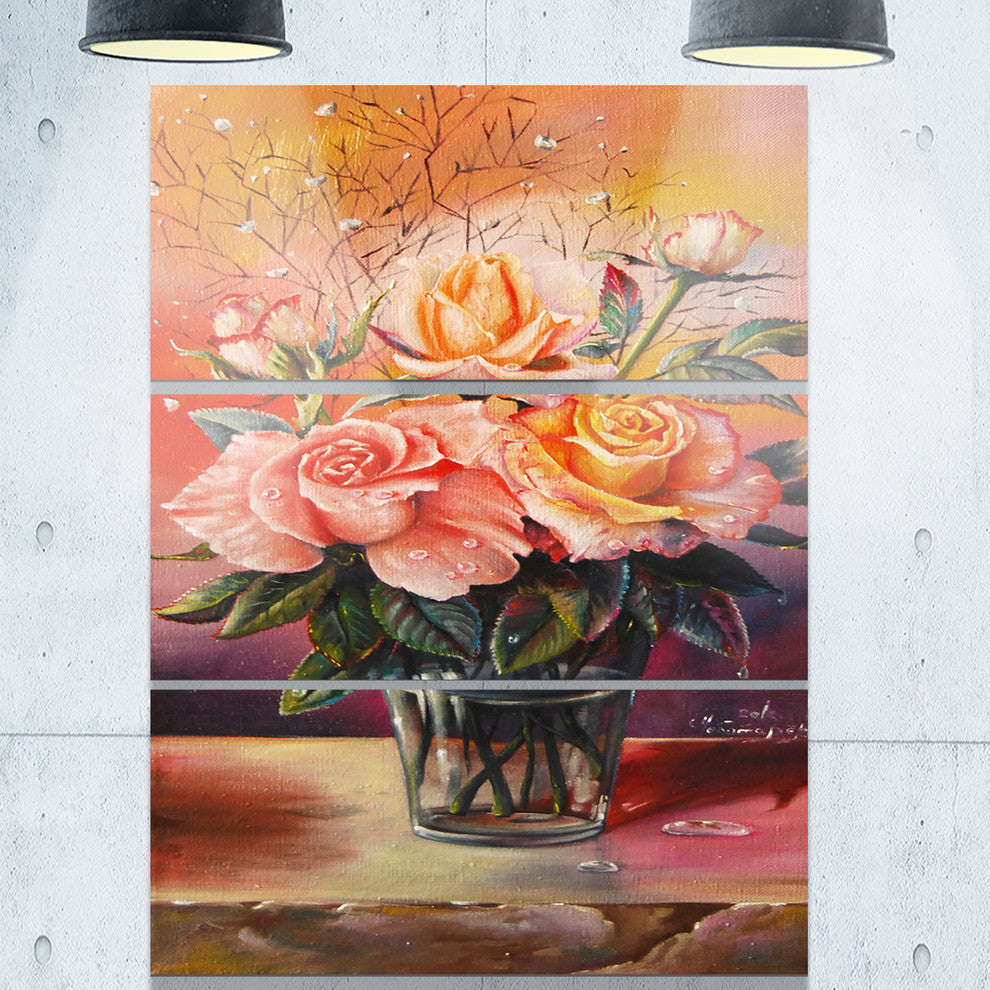 "Roses on Marble Table" Digital Metal Wall Art, 3 Panels, 28"x36"