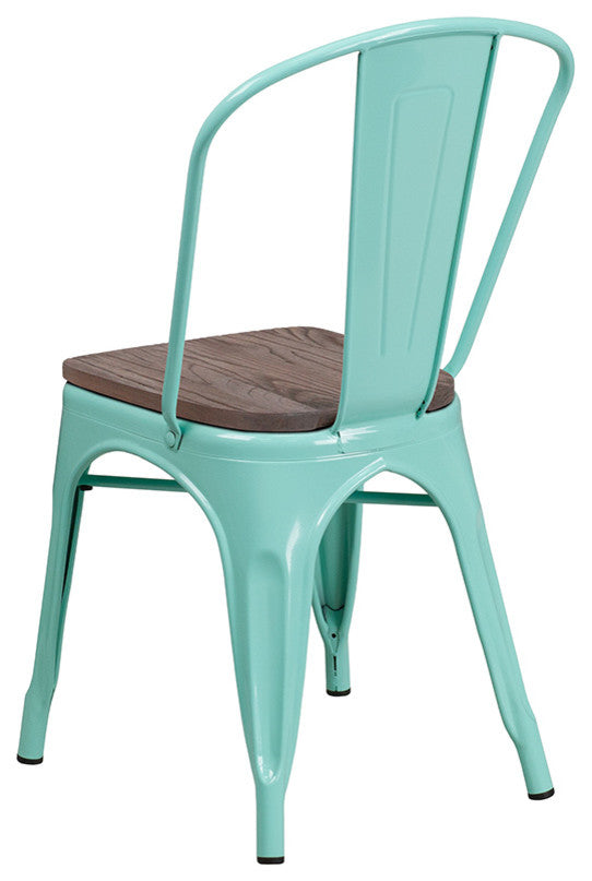 Mint Green Metal Stackable Chair With Wood Seat